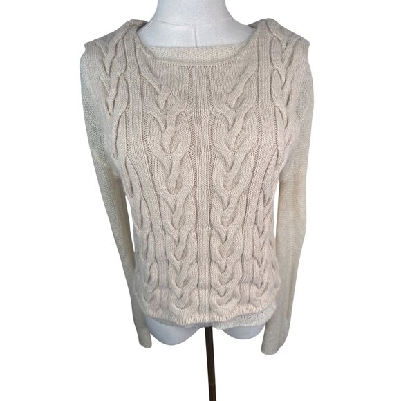 ZARA Womens Small Cable Knit Sweater Cream Acrylic/Wool Blend - Picture 6 of 13